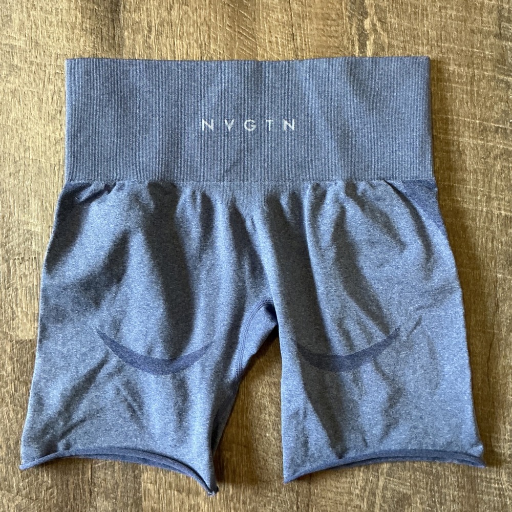 NVGTN Signature Seamless Shorts Blue Marl High Waisted Athletic Gym‎ raw Hem Sm